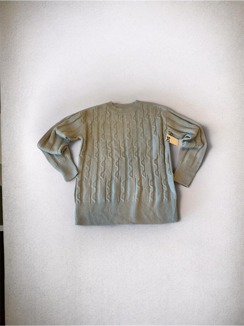 SO Men's Cable Crewneck Sweater in Sage Green